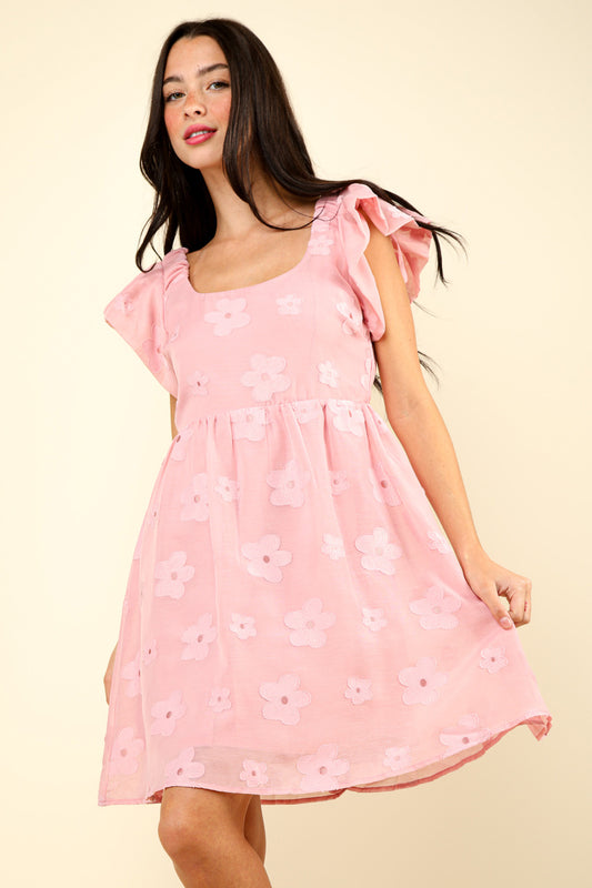 Pink Flower Embroidered Dress