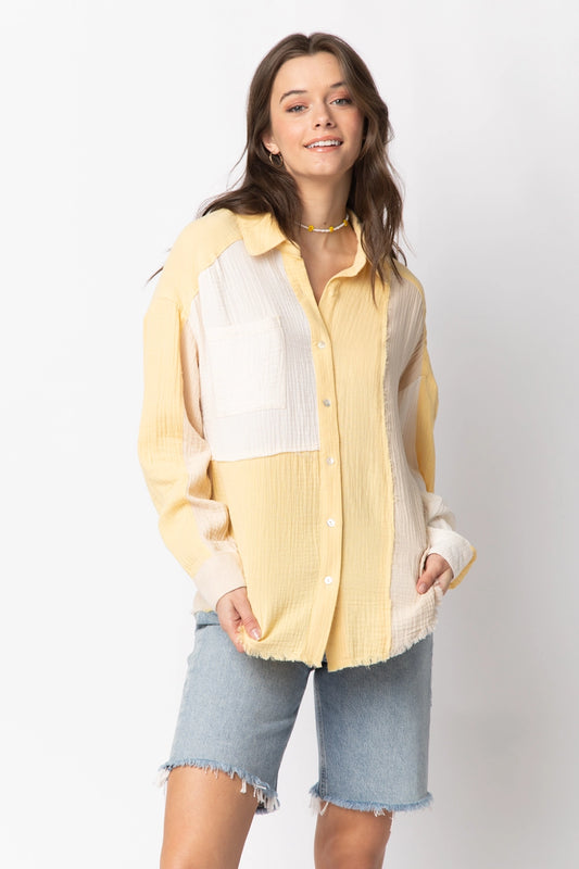 Yellow Color Block Button Down