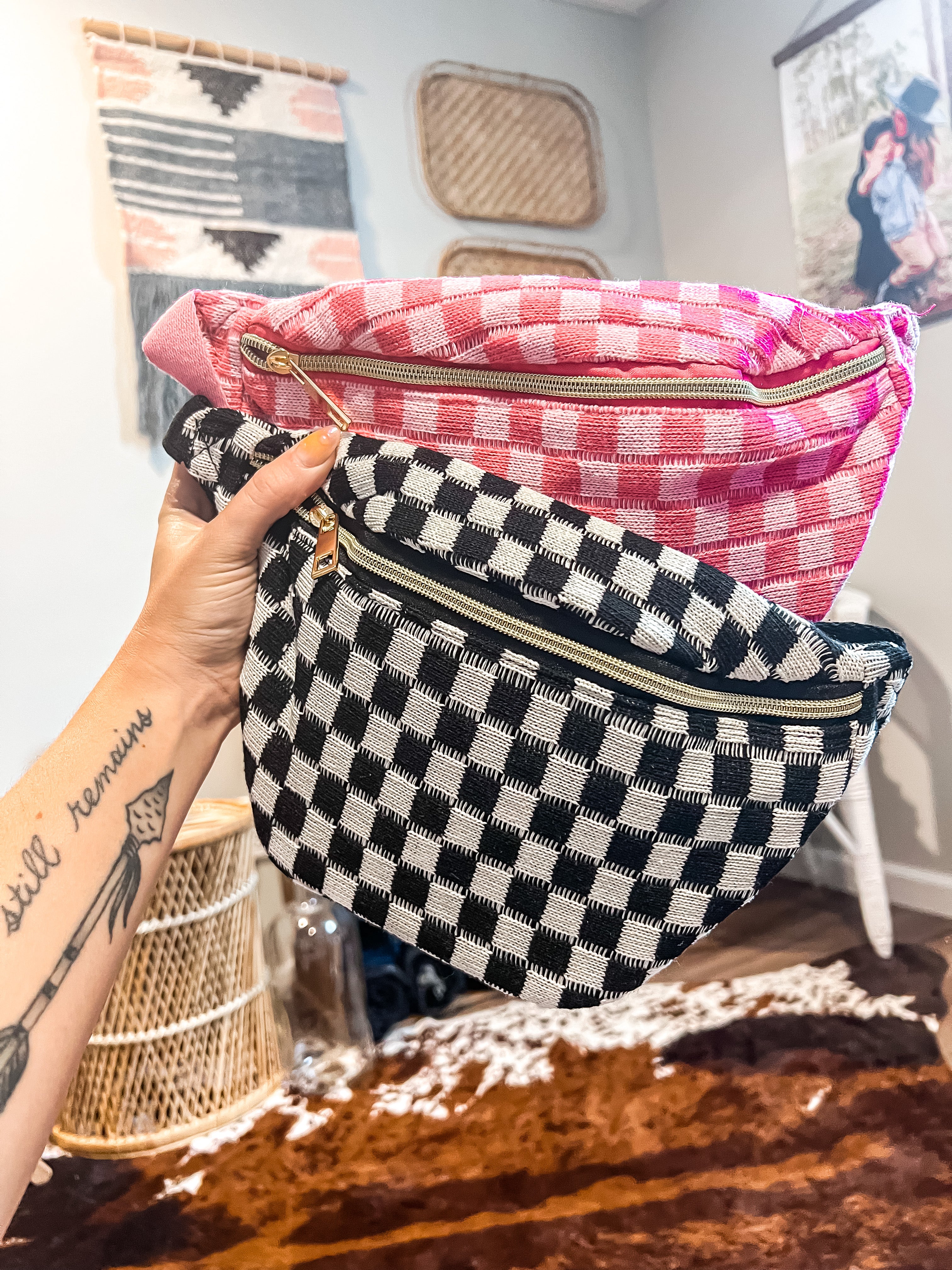 Checkered Bum Bags (Pink + Black) – Hello Beautiful Boutique
