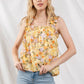 Yellow Floral Ruched Tank