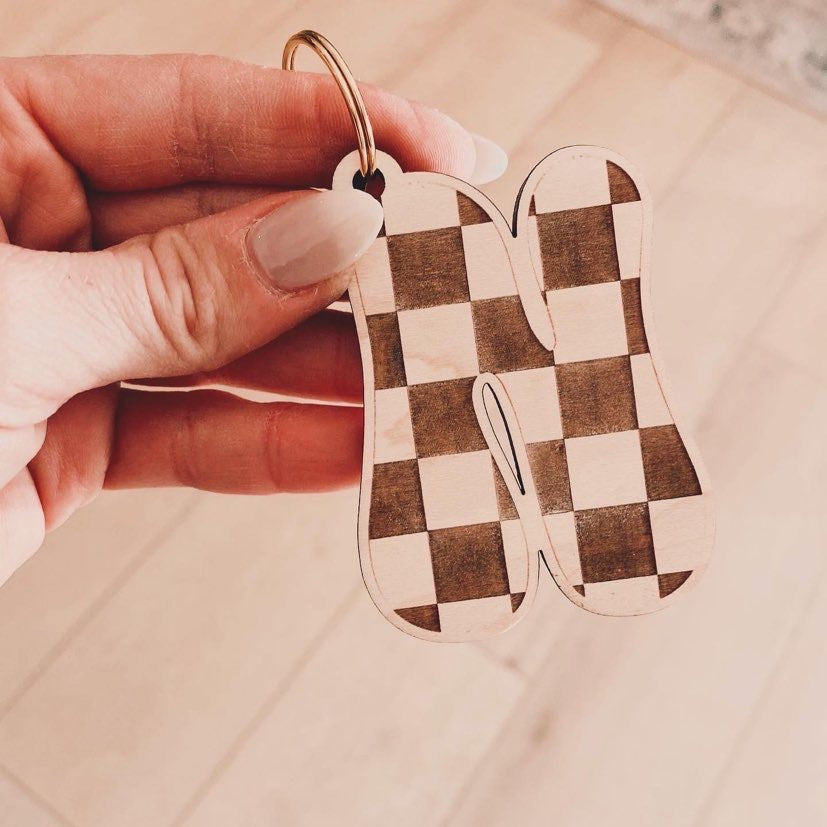 Retro Letter Wood Keychains