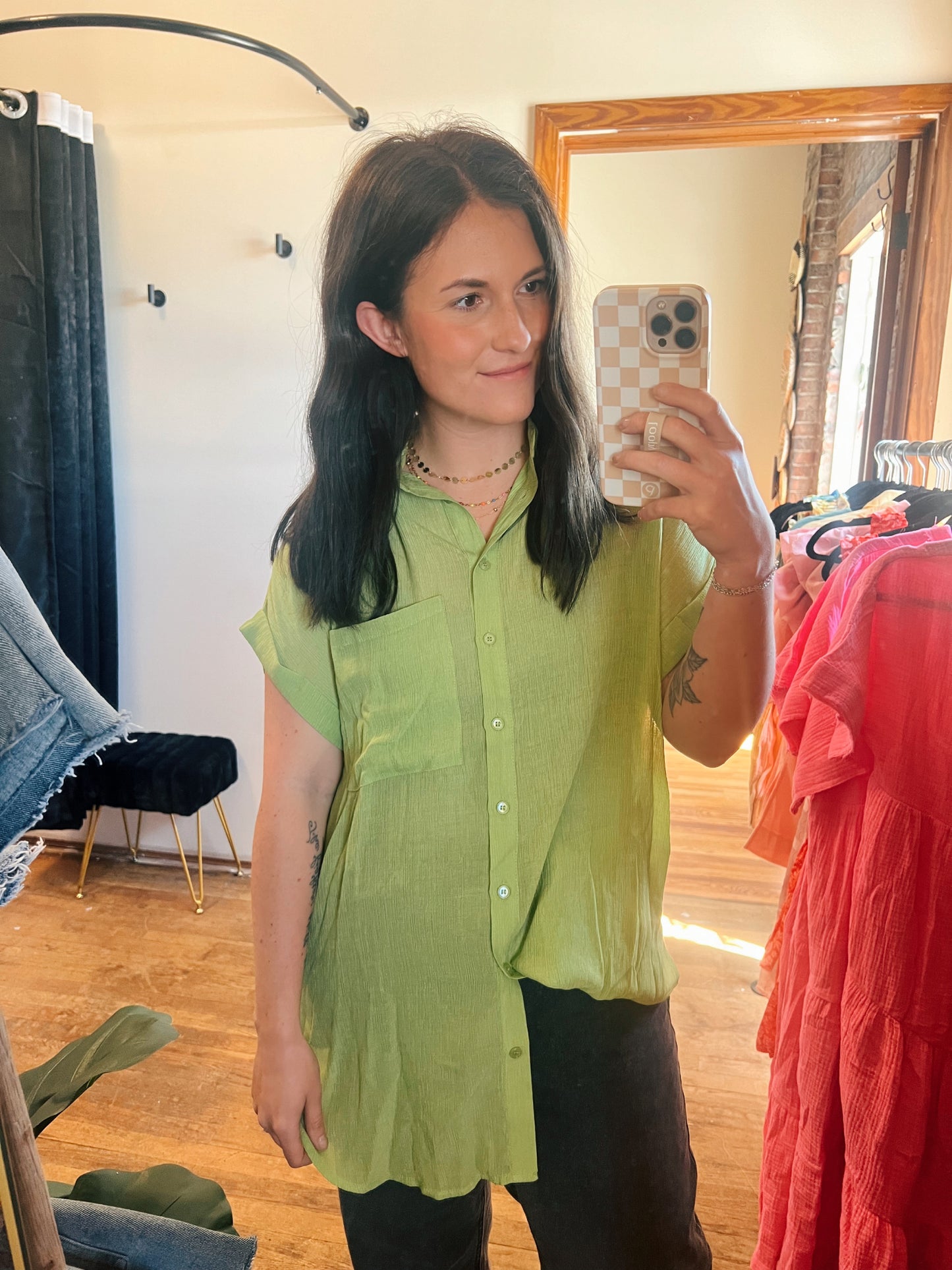 Green Oversized Button Down