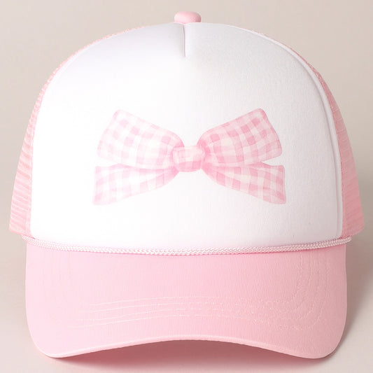 Pink Checkered Bow Trucker Hat