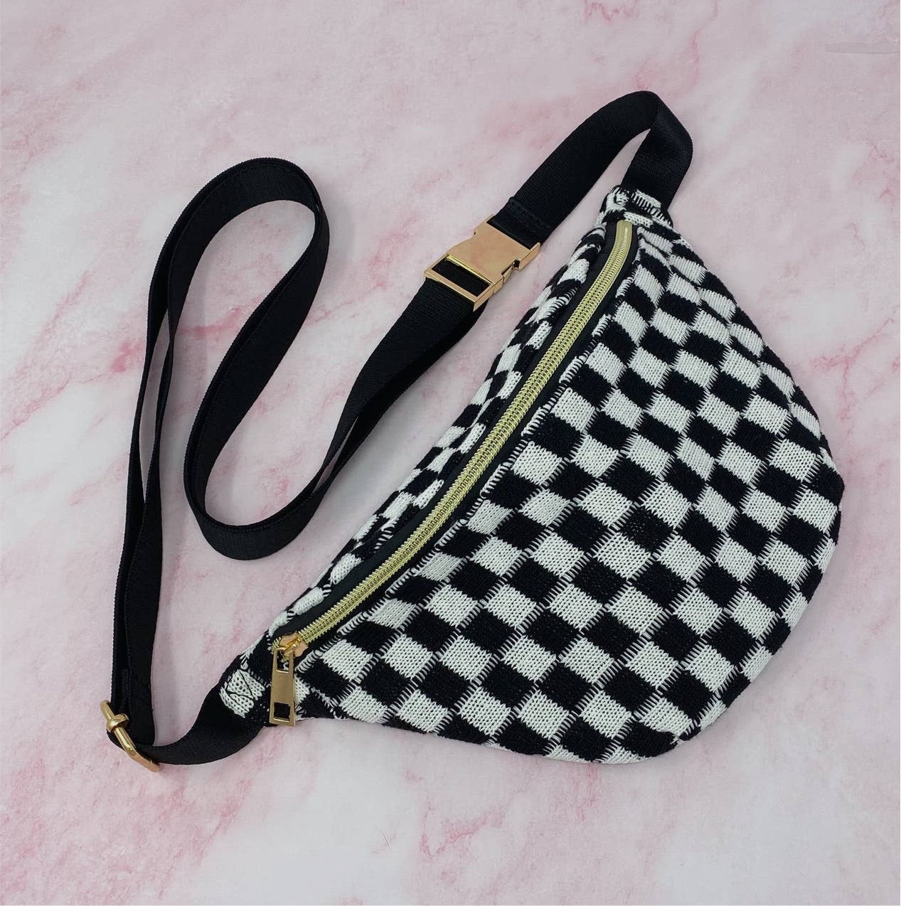 Checkered Bum Bags (Pink + Black)